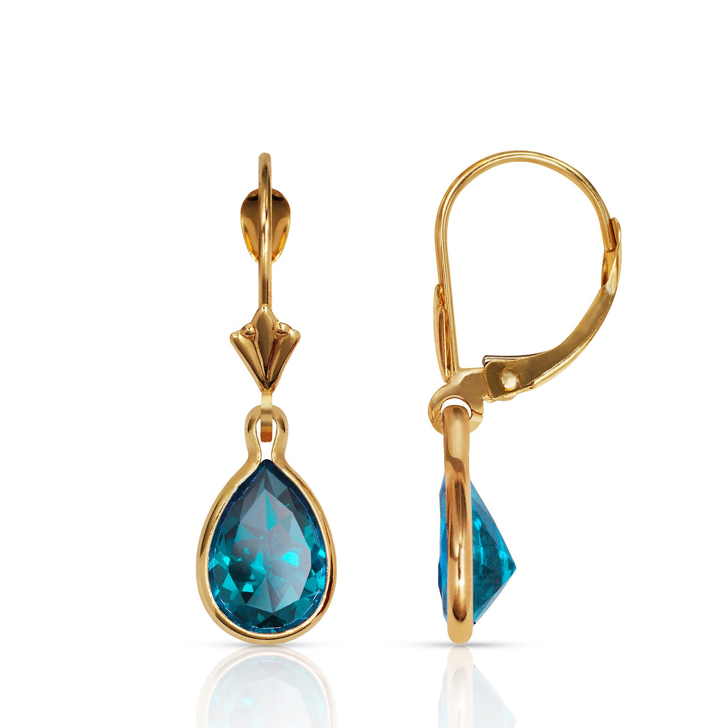 14KYellow Gold Leverback;Birthstone Tear Drop shape Dangle Earrings High Quality
