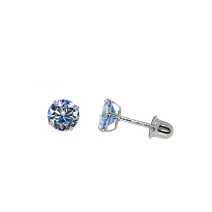 14K Gold GRA Certified D-VVS1 Ocean Blue Moissanite Screw Back Studs Earrings