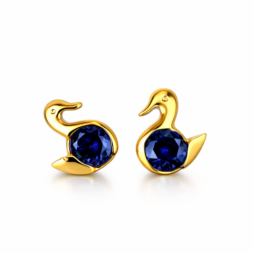 14k Yellow Gold Duck Birthstone Stud Earrings Screw Back