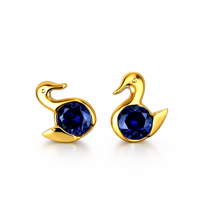 14k Yellow Gold Duck Birthstone Stud Earrings Screw Back