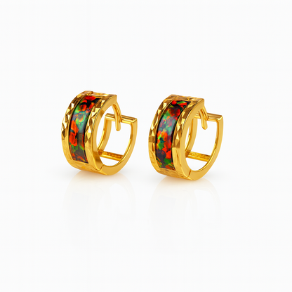 14k Yellow Gold Black Opal Huggie Hoop Earrings