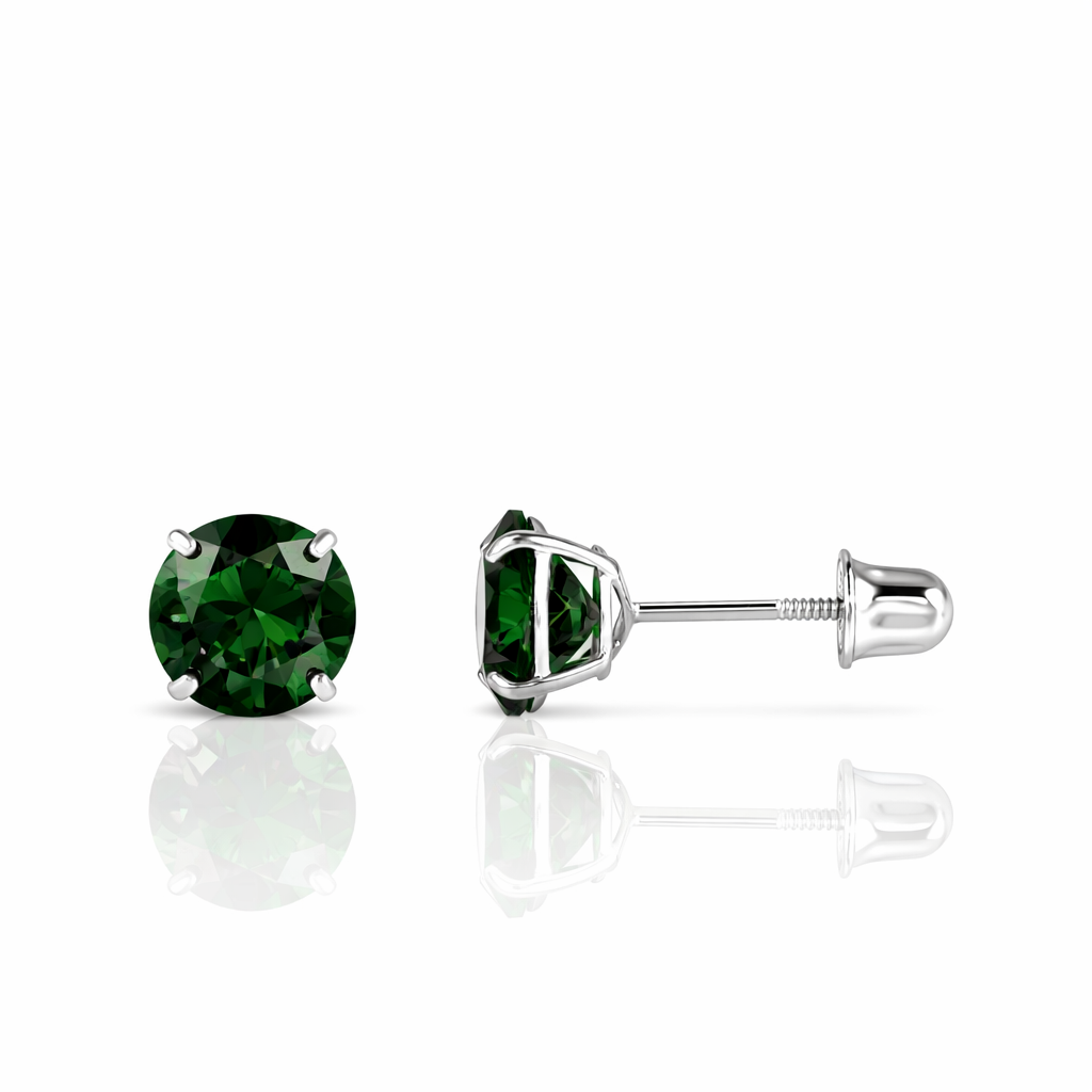 14K Solid White Gold 4mm Round Birthstone Stud Earrings with screw back
