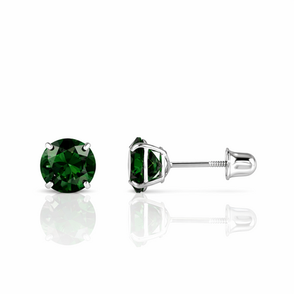 14K Solid White Gold 4mm Round Birthstone Stud Earrings with screw back