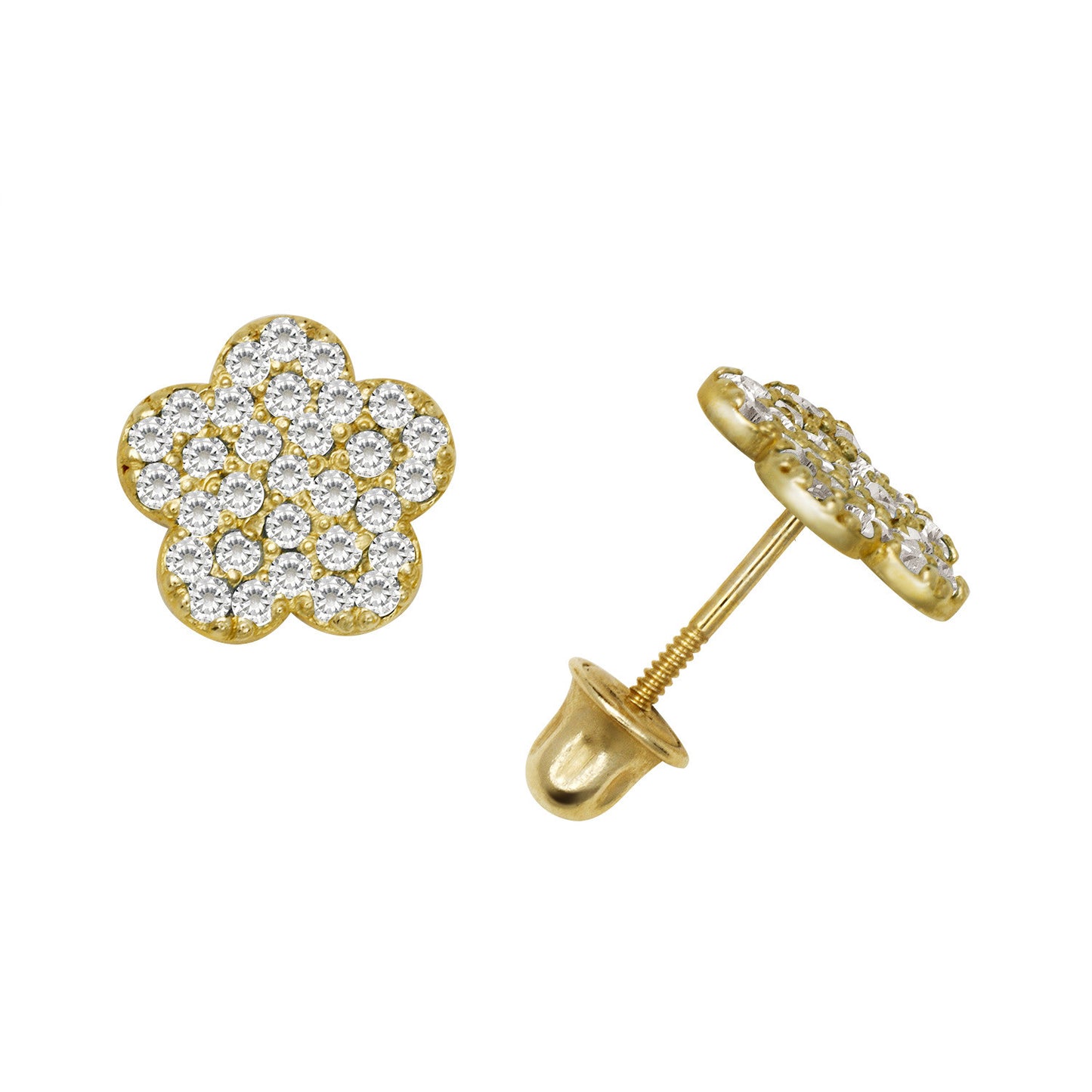 14k Yellow or White Gold CZ Flower Birthstone Stud Screw Back Earrings