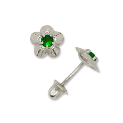 14K Yellow & White Gold Elegant CZ Flower Stud Earrings for  Girls