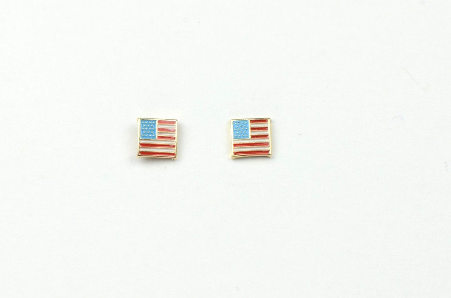 14K Yellow Gold American Flag Stud Earrings with Enamel