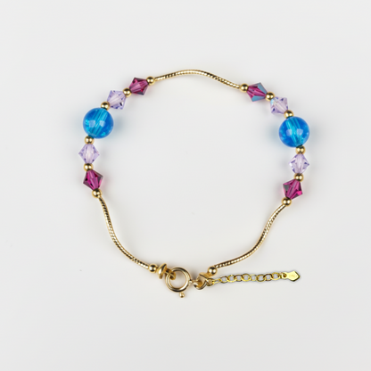 14k Yellow Gold Baby Bracelet Opal and Crystals from Swarovski -With Extension
