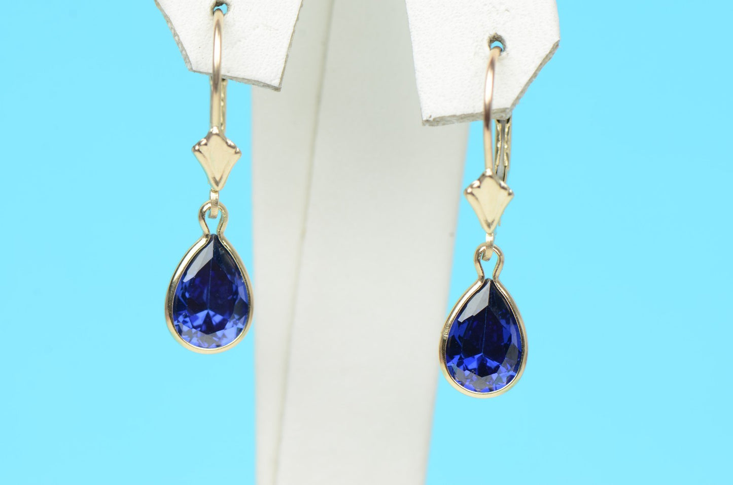 14KYellow Gold Leverback;Birthstone Tear Drop shape Dangle Earrings High Quality