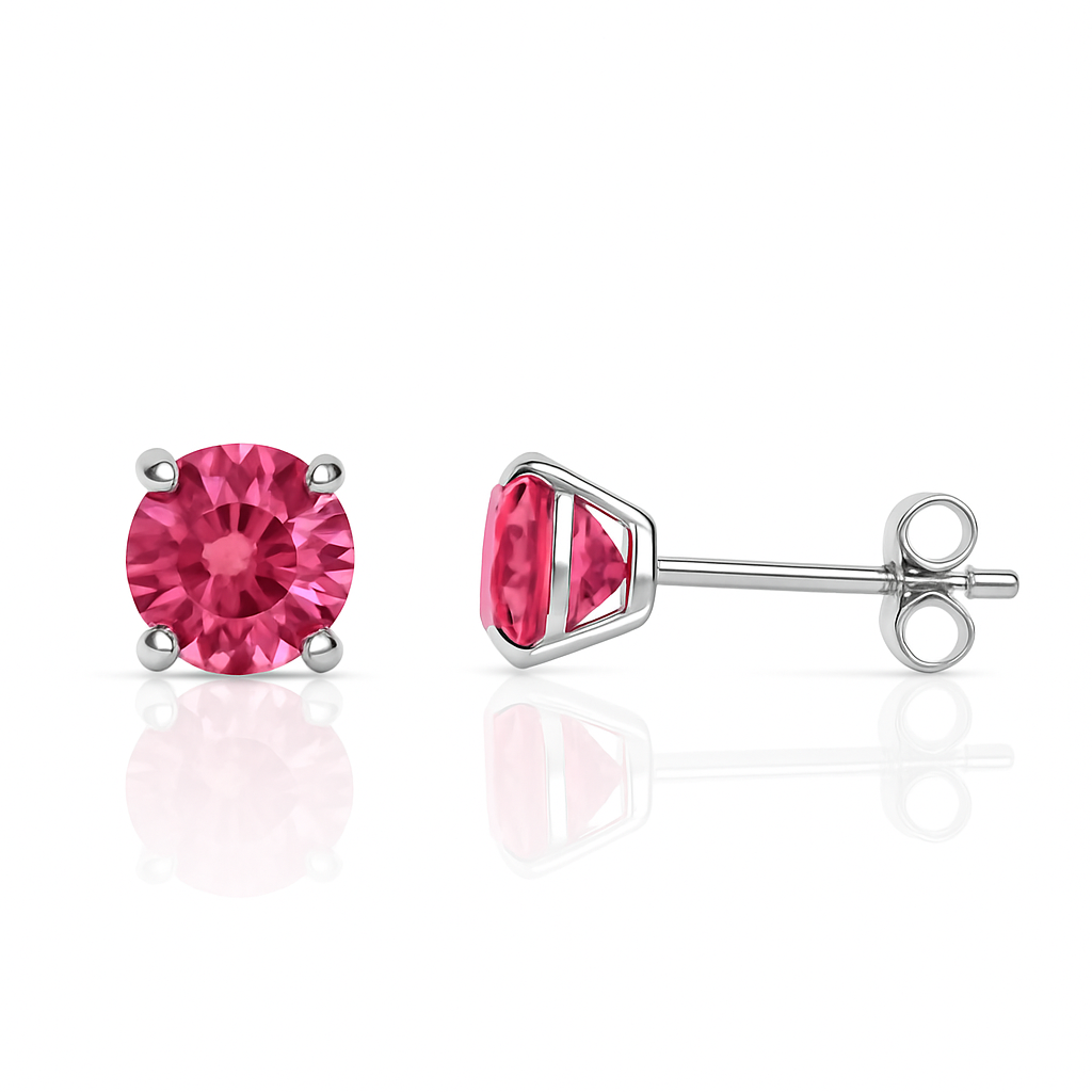 14K Solid White Gold 4mm Round Birthstone Stud Earrings with Push Back