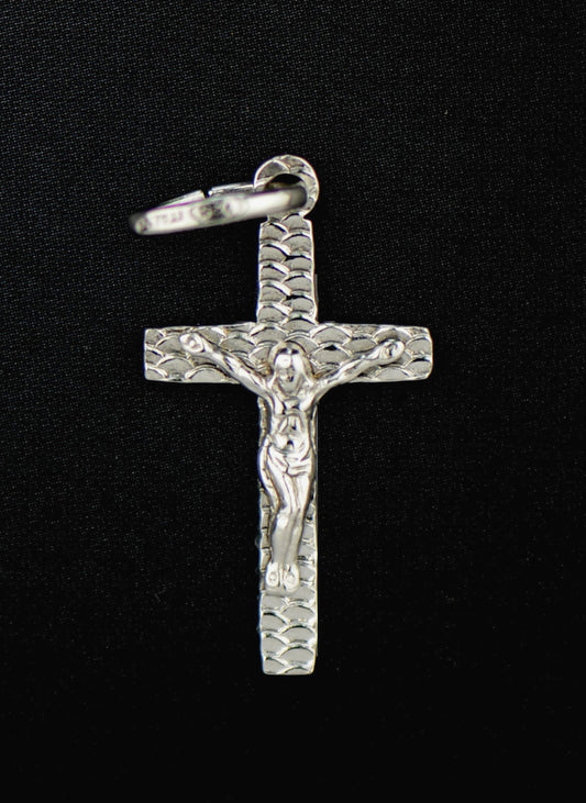 925 Sterling Silver Jesus Cross Pendant for Men and Women Marble Effect