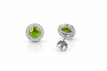 14k White Gold Cubic Zirconia Halo Round Stud Push Back Earrings