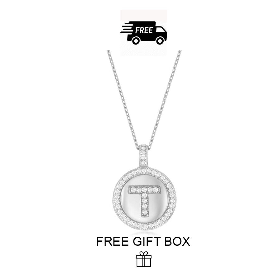 925 Sterling Silver Initial Letter Pendant With Cubic Zirconia