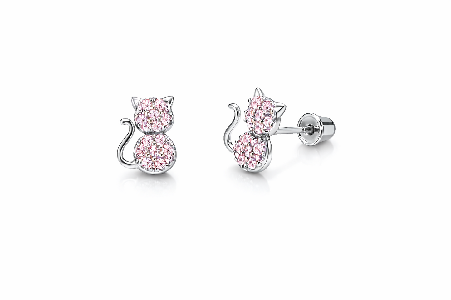 14k Yellow or White Gold  Cat CZ Earrings