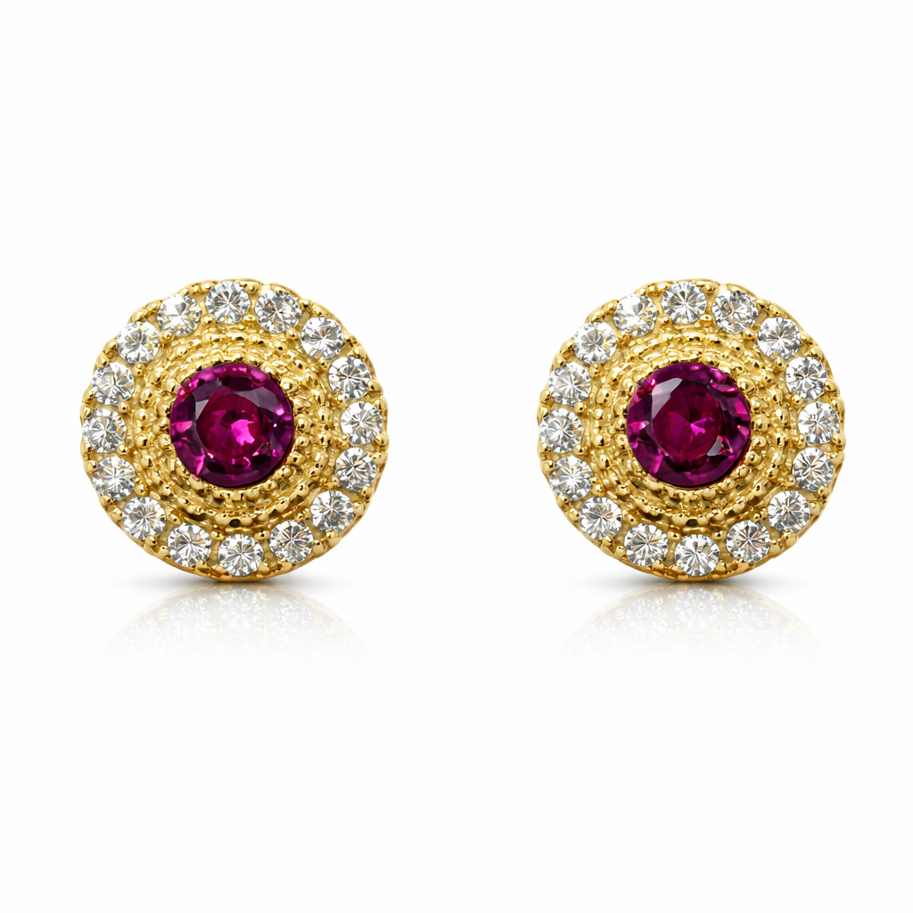 14k Yellow/White Round Halo Stud Earrings Screwback