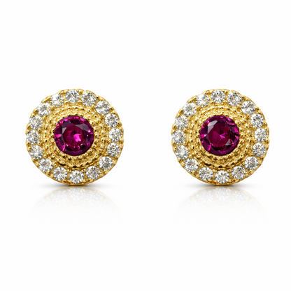 14k Yellow/White Round Halo Stud Earrings Screwback
