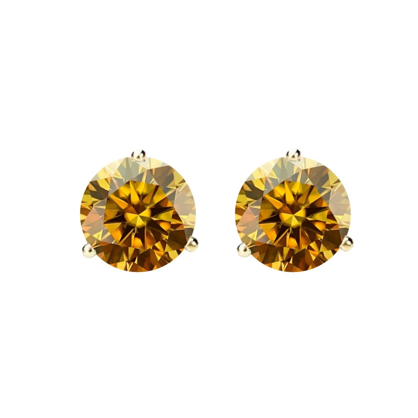 14K Gold GRA CertifiedD-VVS1 Champagne Moissanite ScrewBack Stud Earrings