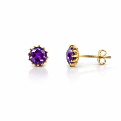 14k Solid Yellow Gold 6mm Round Birthstone Push Back Earrings