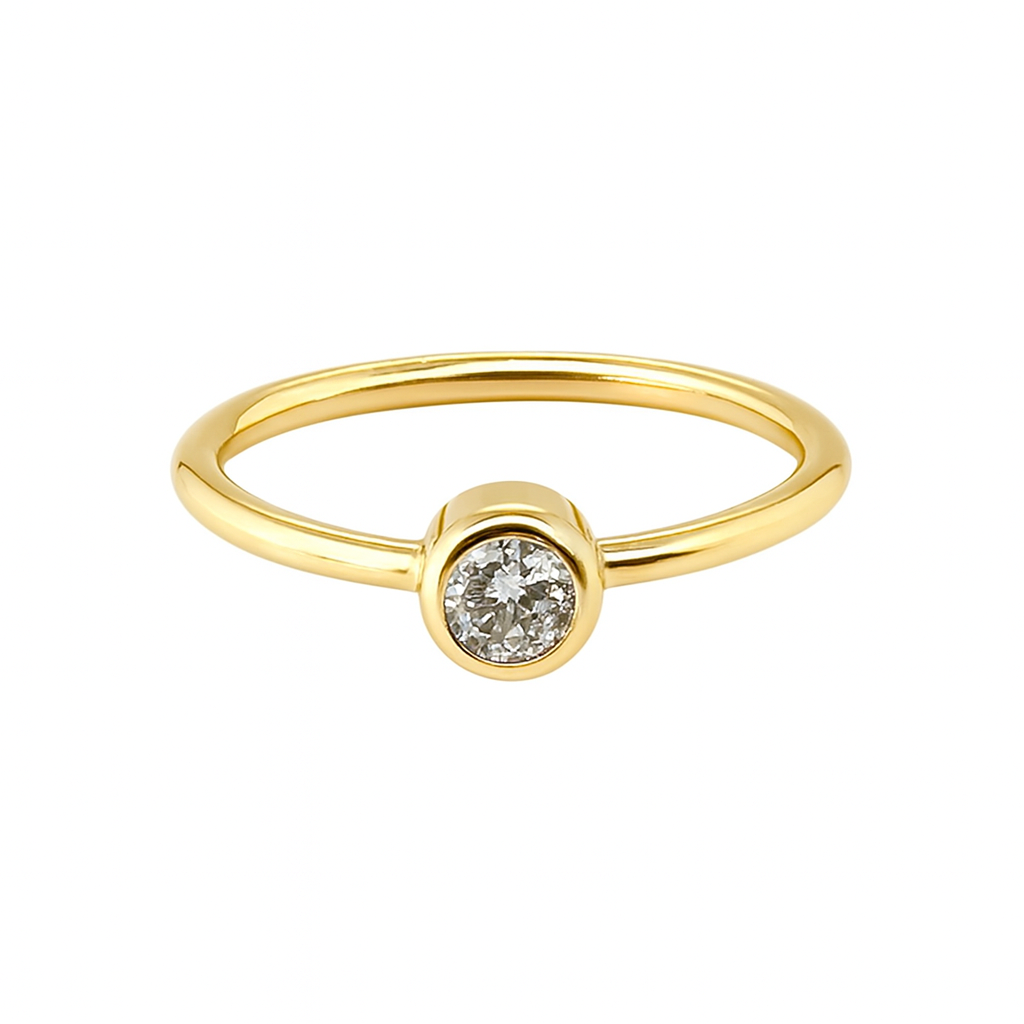 14K Solid Yellow Gold Bezel Nose Ring Hoop with 2mm CZ Stone