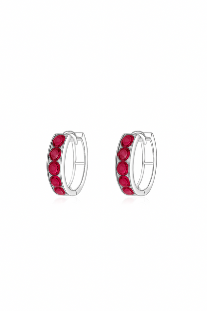 14k White Gold CZ Birthstones Huggie Earrings
