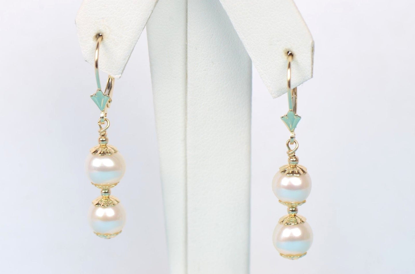 14k Yellow Gold Genuine White Pearls 3pcs Women Set:Necklace, Bracelet, Earrings