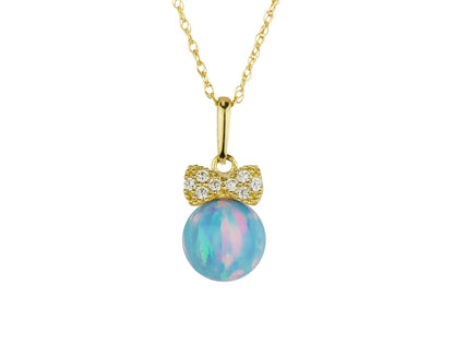 14K Yellow Gold Bow Tie Opal CZ Pendant NO CHAIN