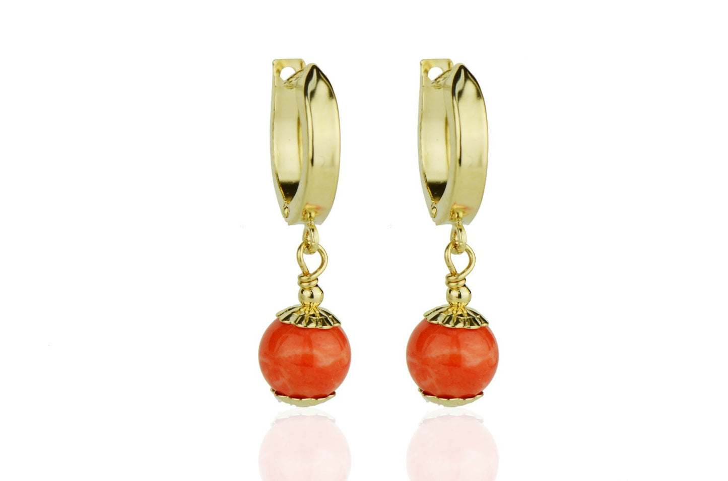 14k Yellow Gold Coral Huggie Dangle Earrings