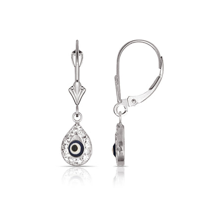 Tear Drop Evil Eye 14K Yellow/white Gold Dangle Earrings