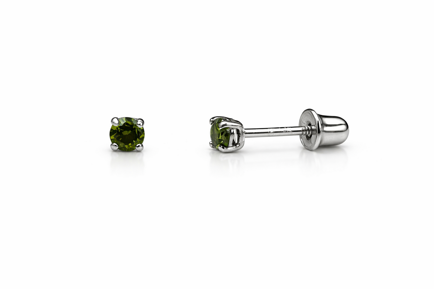 14K Solid White Gold 2.5mm Round Birthstone Stud Earrings with Screw Back