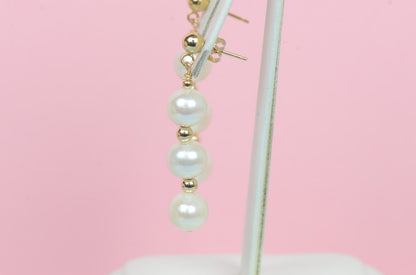 14K Yellow Gold Natural genuine White Pearl Necklace, Bracelet, Earrings Set