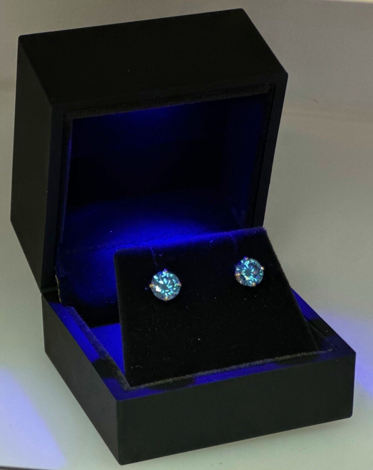 14K Gold GRA CertifiedD-VVS1 Blue Moissanite Martini PushBack Stud Earrings