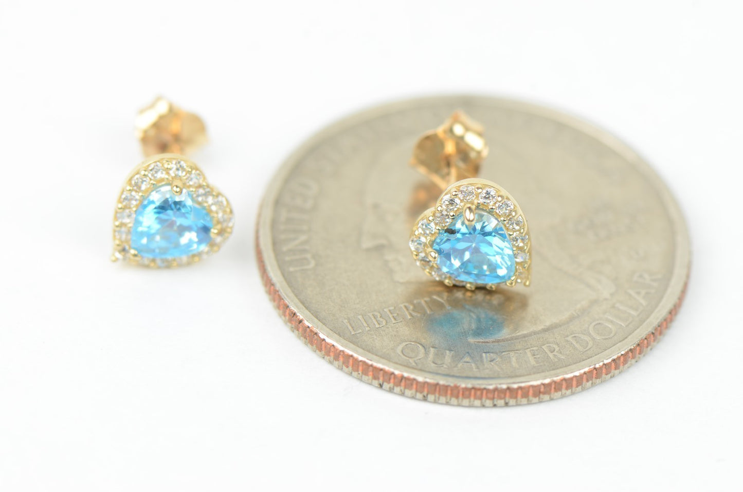 14k Solid Yellow Gold Halo Heart Stud Earrings with Push Back