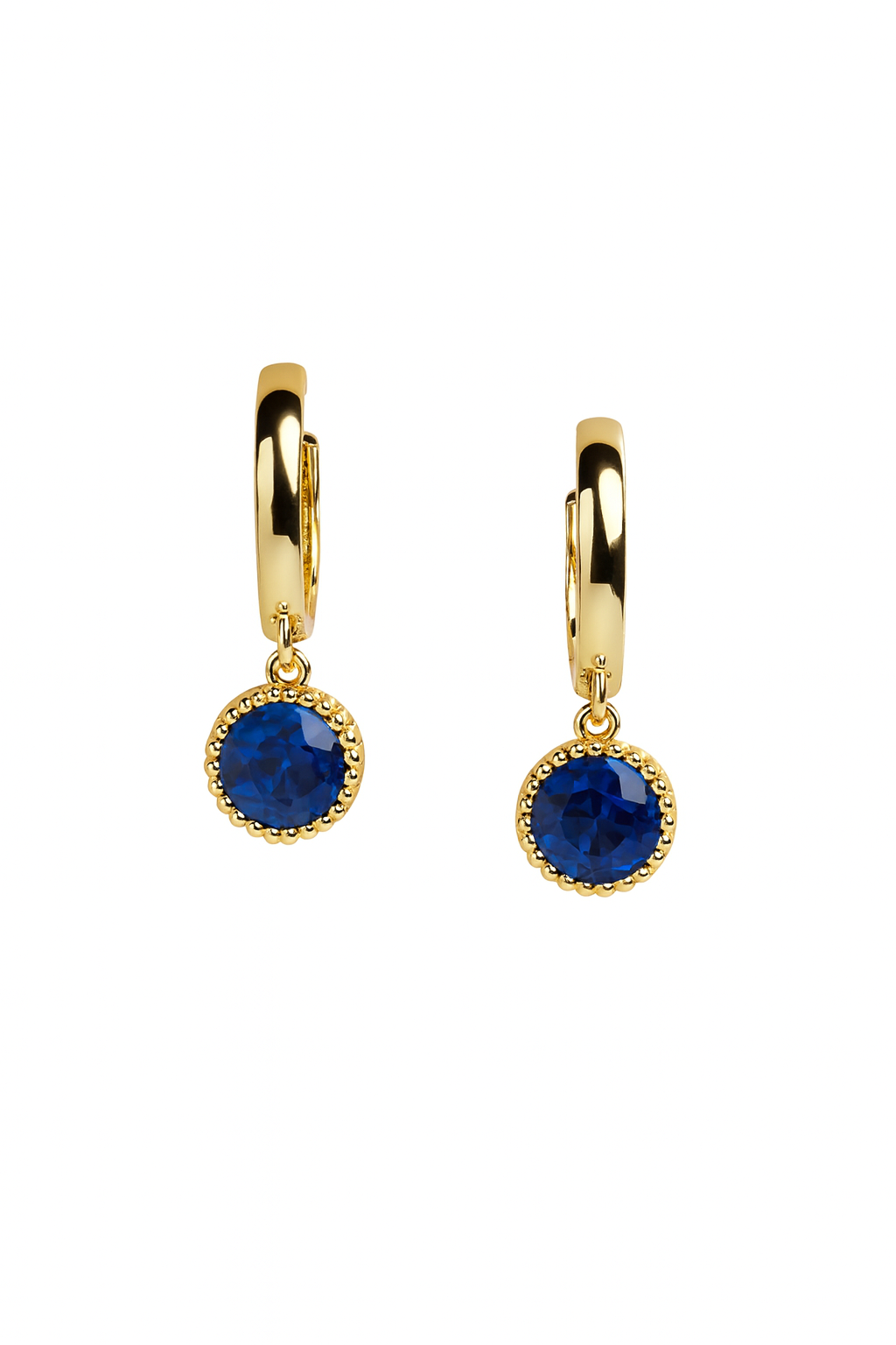 14k Yellow Gold Dangle Round Birthstone Huggie Earrings