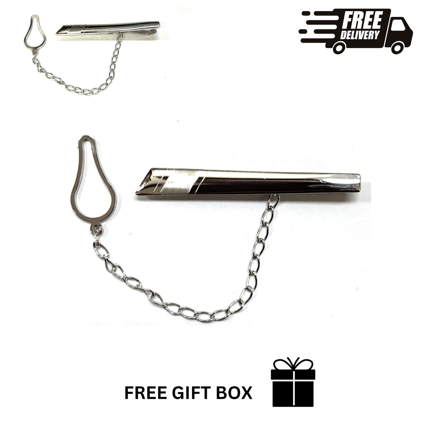 925 Sterling Silver Italy Tie Clip with Chain