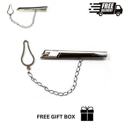 925 Sterling Silver Italy Tie Clip with Chain