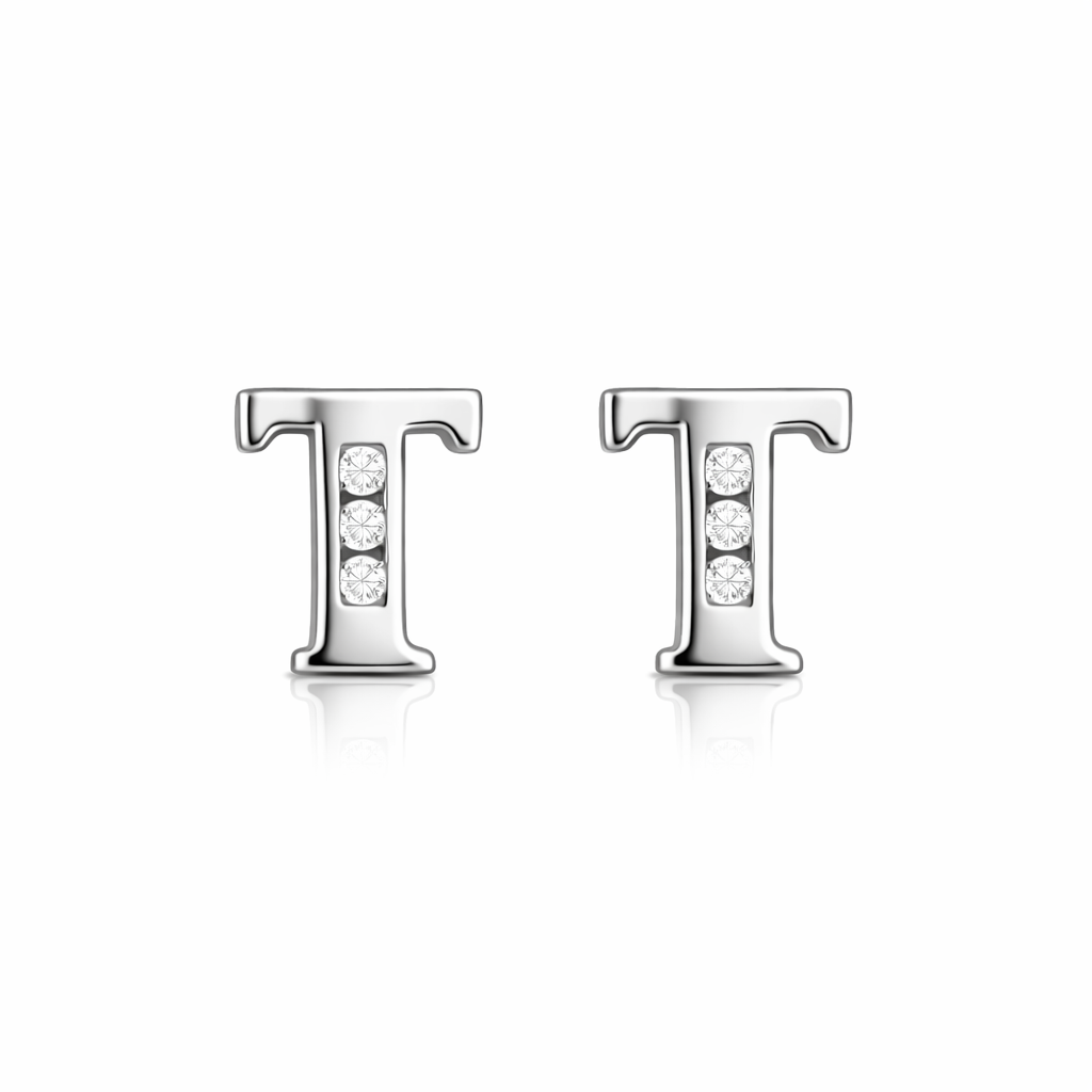 14k Yellow or White Gold Initial Letters CZ Stud Earrings