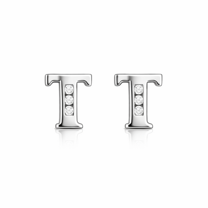 14k Yellow or White Gold Initial Letters CZ Stud Earrings