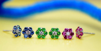 14k White Gold Flower Stud Earrings with Screw Back