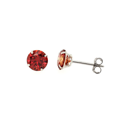 14K Gold GRA Certified D-VVS1 Round Garnet Moissanite Push Back Studs Earrings