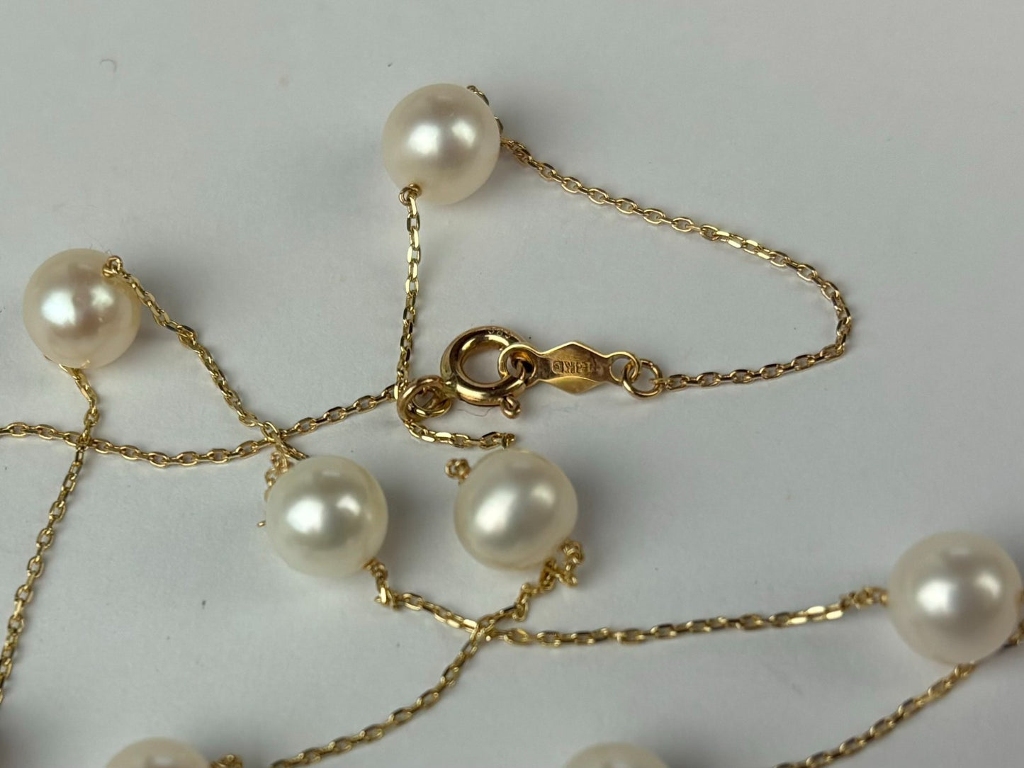 14k Yellow & White Gold Genuine White Pearls by the yard 16"& 18" Necklace
