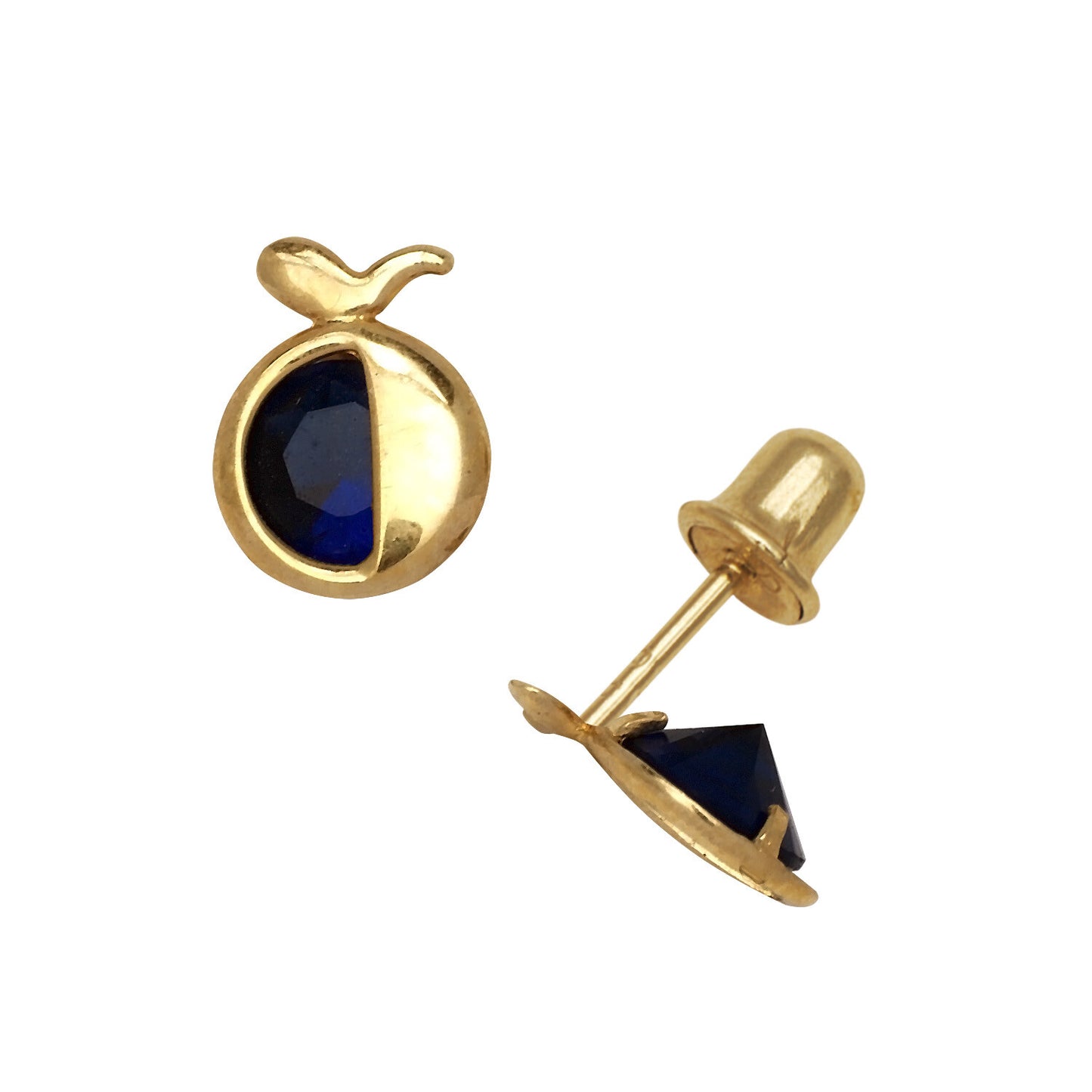 14k Yellow Gold  Apple CZ Birthstone Stud Screw Back Earrings