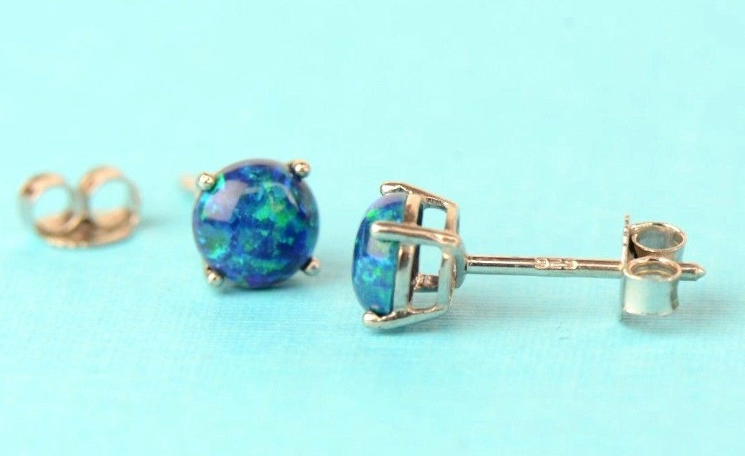 925 Sterling Silver Round Opal stud Earrings