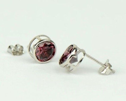 14K Round Bezel Set White Gold Birthstone Earrings