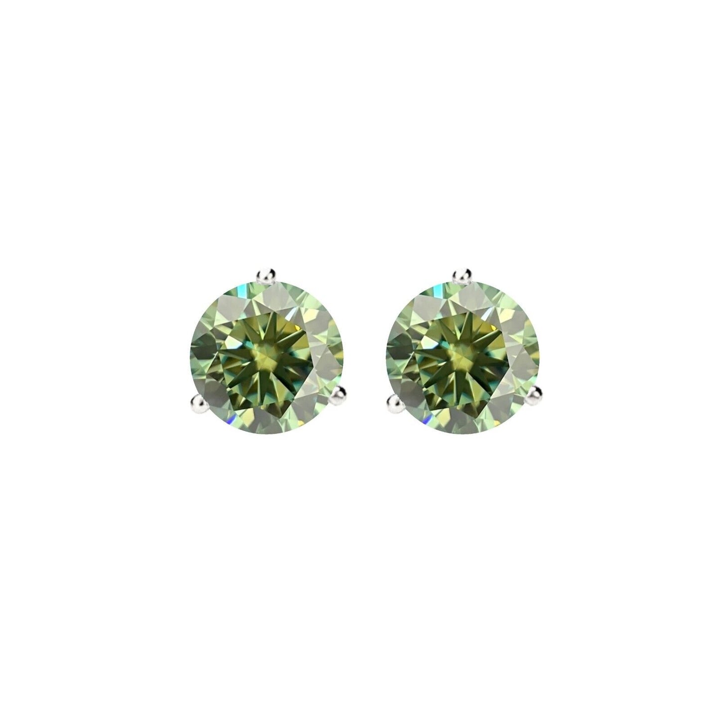 14K Gold GRA CertifiedD-VVS1 Green Moissanite ScrewBack Stud Earrings