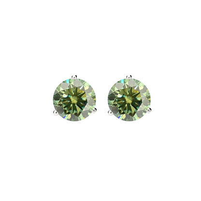 14K Gold GRA CertifiedD-VVS1 Green Moissanite ScrewBack Stud Earrings