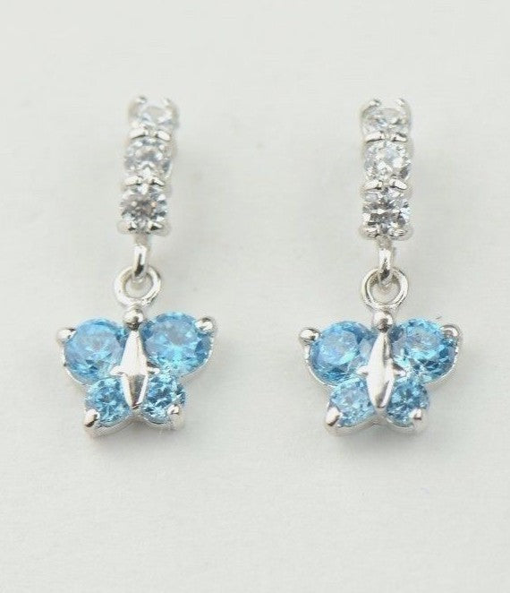 14K White Gold Birthstone Butterfly Dangle Earrings