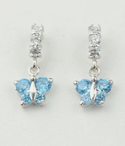 14K White Gold Birthstone Butterfly Dangle Earrings