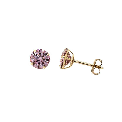 14K Gold GRA Certified D-VVS1 Round Pink Moissanite Push Back Studs Earrings