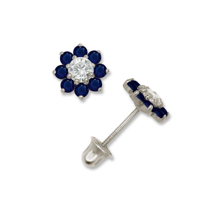 14K Yellow & White Gold Small Beautiful CZ Flower Stud Earrings for  Girls