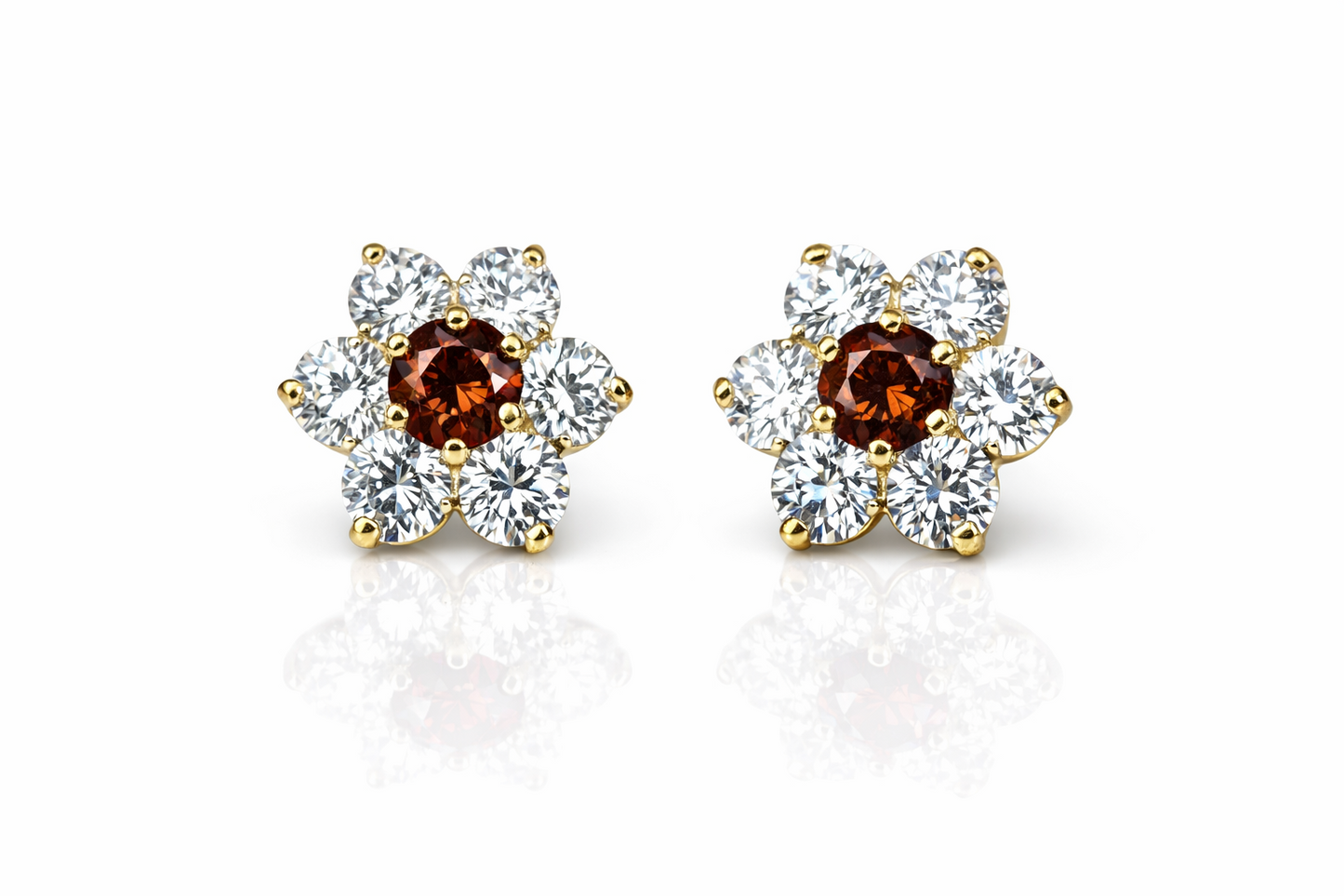 14k White Gold Flower Stud CZ Earrings screw back