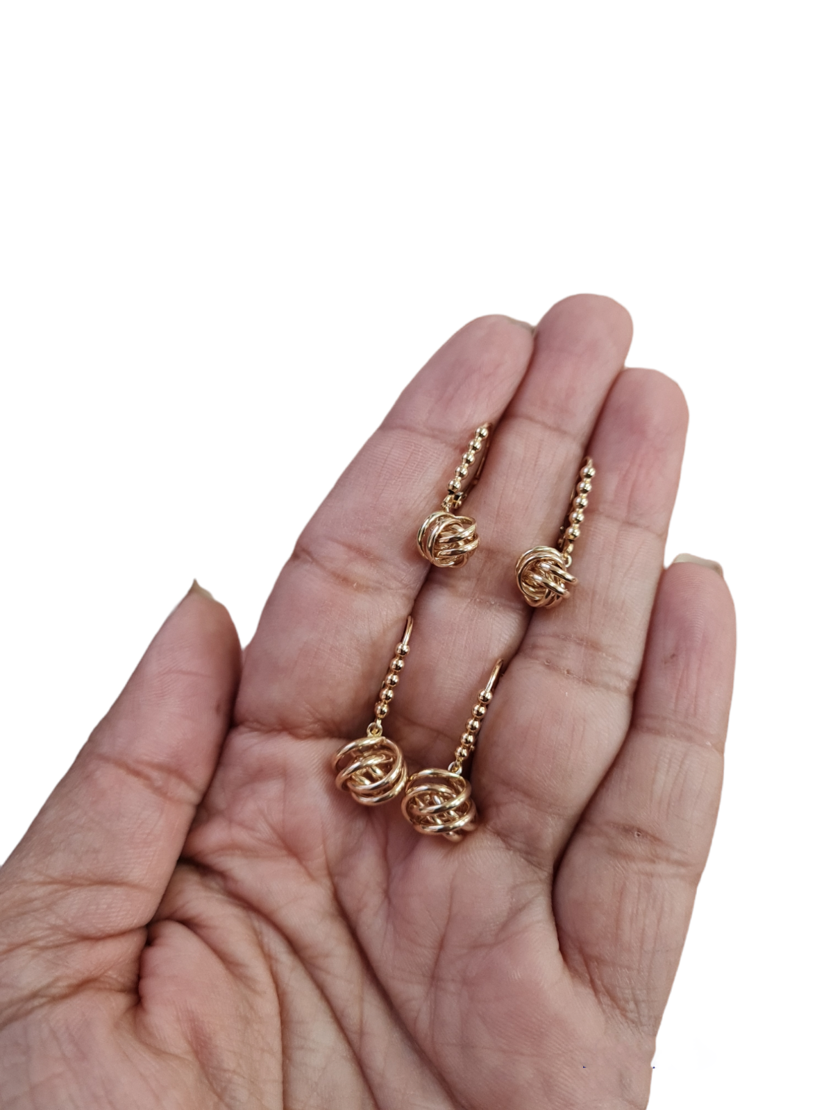 14k Yellow and White Gold Love Knot Leverback Earrings